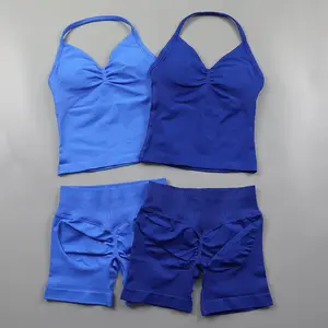 2026-Impact Seamless Yoga Set Women 2Pcs Padded Halter Tank Top Scrunch Butt Lifting Gym Shorts Set Summer Sportswear Workout Clothes