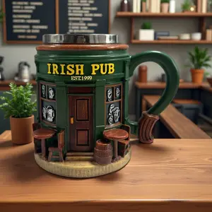 Irish Pub Theme Mug for Camping, Creative 3D Resin Outdoor Cup - 10.14oz, Durable Father’s Day Gift for All Seasons, Drinkware