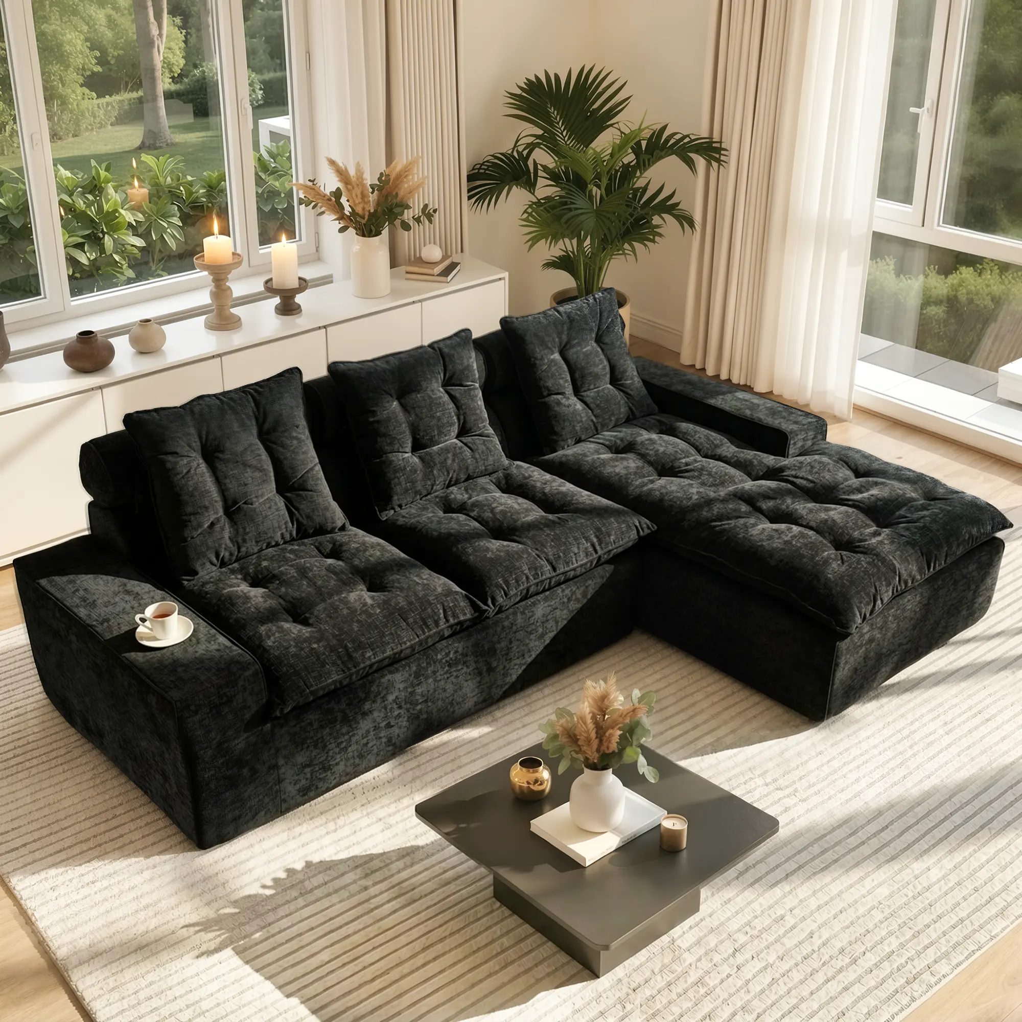 Charcoal Black Right Chaise