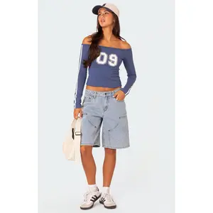 Edikted Women's Jacqui Low Rise Denim Bermuda Shorts