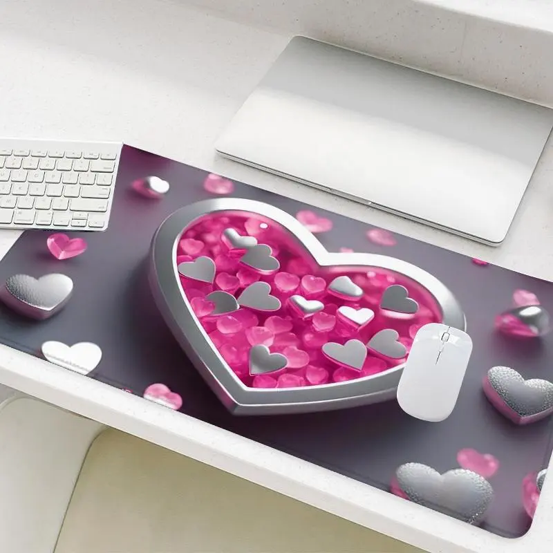 Romantic Pink Hearts Pattern Mouse Pad, Rectangle Gaming Mouse Pad, Non-Slip Mousepad, Office Desk Keyboard Mouse Mat for Home Office Game Room