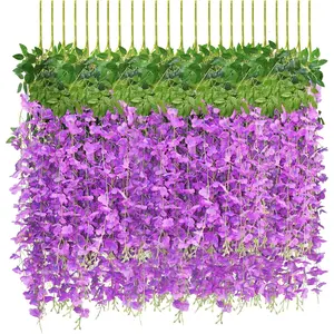 24/48 PCS Wisteria Hanging Flowers, 3.6ft Fake Wisteria Vines Artificial Wisteria Garland Silk Flower String for Wedding Arch Garden Party Home Ceiling Wall Backdrop Tent Decoration (Pink)
