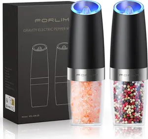 Gravity Electric Salt and Pepper Grinder Set with LED Light, Adjustable Coarseness, One Hand Operation, Upgraded Capacity Kitchen Seasoning Utensils Battery Powered Convenience