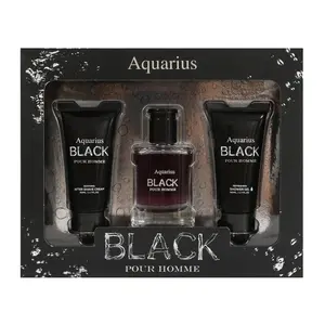 Aquarius Black Spray Cologne Eau de Toilette, After Shave Cream, Shower Gel 3pc Gift Set for Men 50ml