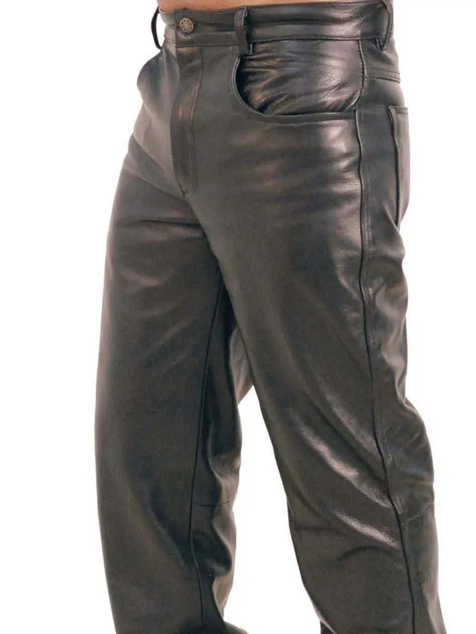 JAMIN LEATHER® Grade-A Soft Cowhide Leather Pants for Men MP500 Black 5 Pocket Design with Nylon Lining & YKK Zipper Menswear
