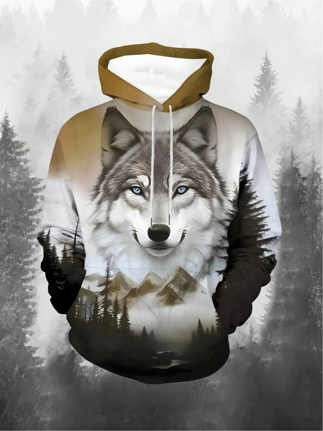 Animal Wolf graphic Men's Fashion Casual 3D Print Outdoor Hoodie Streetwear Hoodies Hooded Front Pocket Designer Hoodie Sweatshirt Fitted Long Sleeves Short Tops