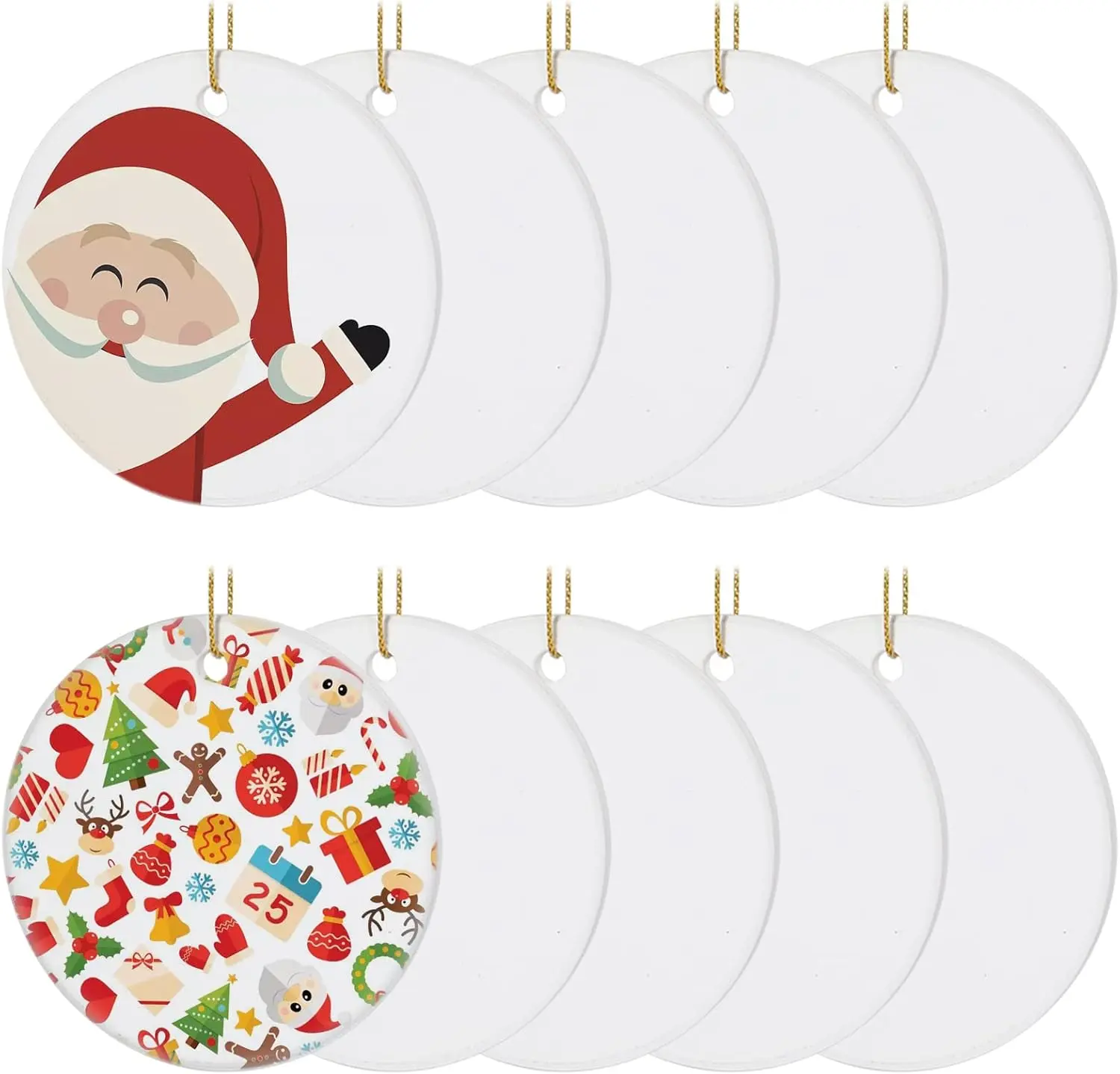 20PCS Sublimation Ceramic Ornaments - Bulk White Round Porcelain Blanks for Heat Press Printing, Personalized Xmas Tree Keepsake Crafts Gift