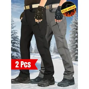 2pcs Set Men's Heavy-Duty -Lined Winter Pants - Thickened Windproof Tactical Work Trousers with 10+ Pockets, Straight-Leg Fit for Hunting, Camping, Hiking & Outdoor Gear - Cold-Resistant Multi-Pocket Pants (Machine Washable)