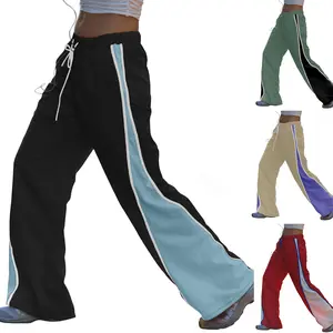JovenPara Women's Baggy Wide Leg Track Pants Casual Drawstring Elastic Waisted Color Block Workout Y2K Active Pants