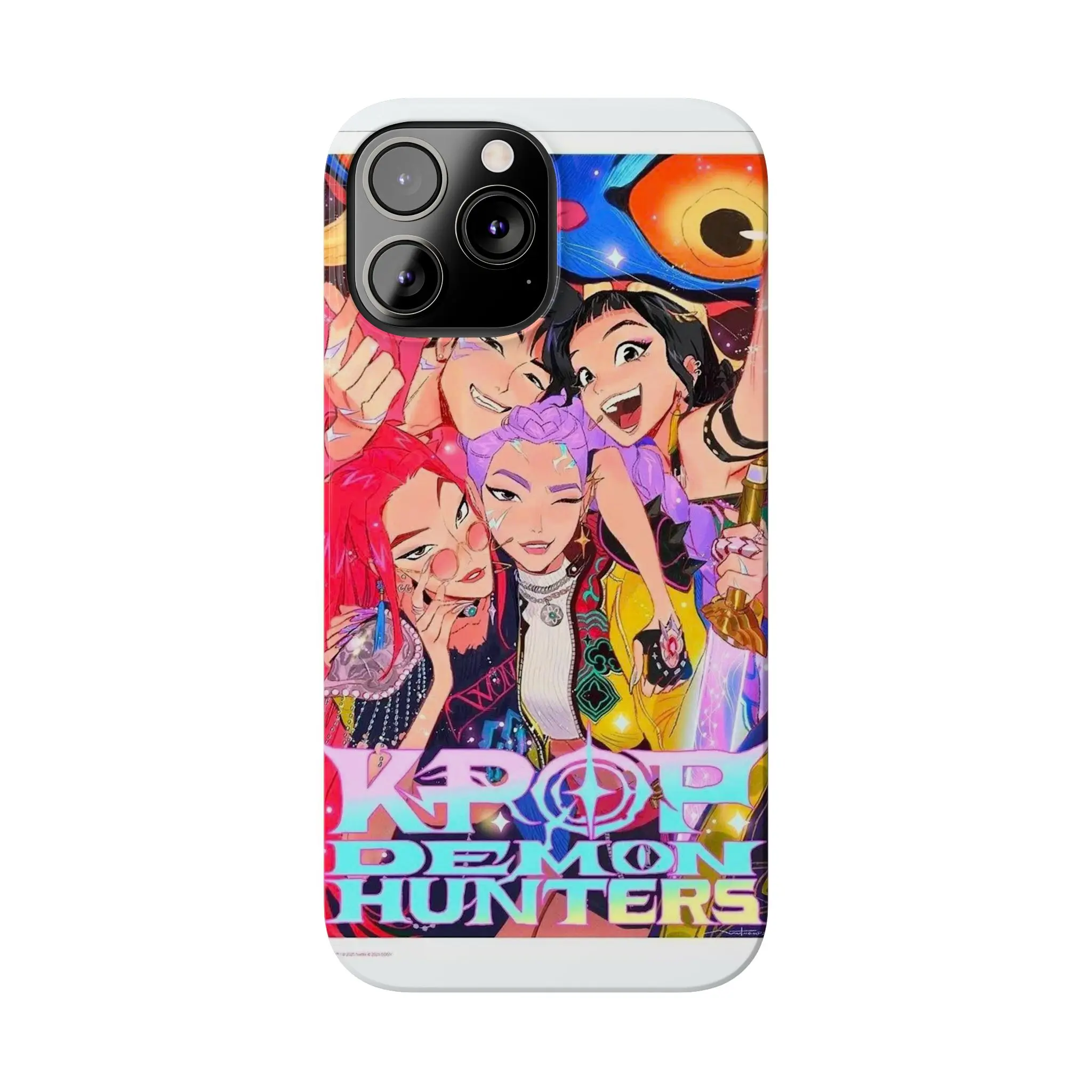 KPop EDemoning Hunters Inspired Phone Case, Colorful Cartoon Character Group Illustration, Vibrant Aesthetic Phone Cover for iPhone & Samsung Galaxy