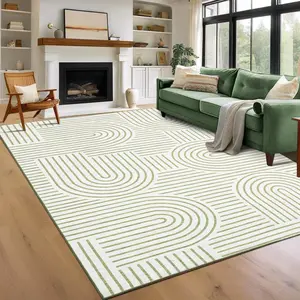 GARVEE Washable Rug 9x12 Area Rugs for Living Room, Abstract Rug for Bedroom, Soft Rainbow Non Slip Throw Rugs with Rubber Back, Low Pile Stain Resistant Boho Geometric Carpet for Dining Room, Green
