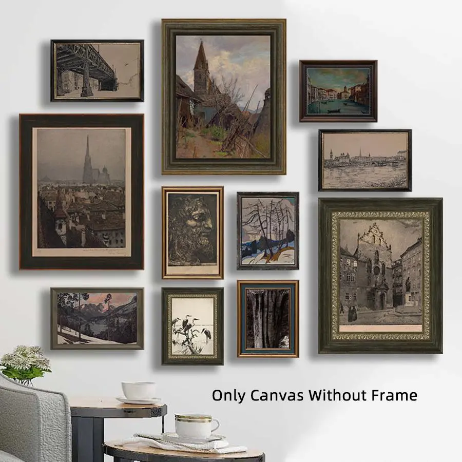 Vintage Architecture Pattern Canvas Painting Artwork without Frame, Unframed Art Print, Classic Prints, 11pcs/set Simple Retro Wall Art Poster, Wall Art Decor for Home Living Room Bedroom Office, Aesthetic Wall Decor, Home Decor Collection