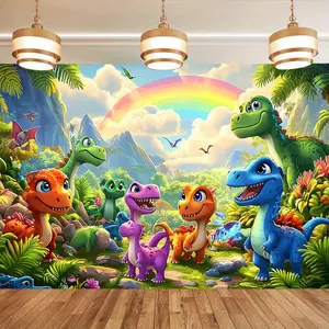 Dinosaur Party Backdrop Cartoon Jungle Theme Tapestry Wall Hanging Photography Background for Birthday Celebration Family Gathering Party Event Supplies