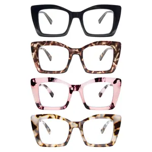 4 Pack Reading Glasses for Women Men Fashion Blue Light Blocking Spring Hinge Oversized Frame High Quality Daily Eyeglasses