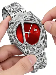 Men's Luxury Quartz Watch, Alloy Case, Round Dial, Calendar Display, Analog Pointer, Punk Style, Casual Trendy Wristwatch, Casual Fashion, Modern Fashionable Wristwatch, Perfect Gift