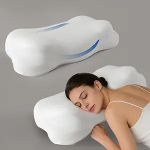 Queen Size White Ergonomic Memory Foam Cloud Pillow, Pillows for Sleeping, Stable Cervical Support, Cooling Breathable Pillowcase, Neck Pain Relief for Side & Back Sleepers