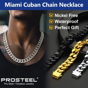 PROSTEEL Miami Cuban Chain Necklace Stainless Steel 5mm/7mm/9mm/12mm/14mm Width 18"-30" Necklace Hypoallergenic Jewelry Unisex For Men Women Gift Box Fashion Cool Accessories