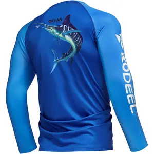 RODEEL 912 Long Sleeve Shirts w/ Fish Print Men UPF 50+ Sun UV Protection Lightweight Quick Dry Moisture Wicking Breathable Cooling Athletic Activewear for Outdoor Sport Gym Workout Fishing Hiking Running Boating Construction, Holiday Gift