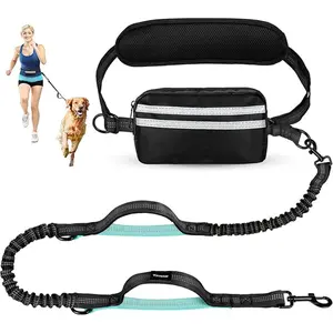 Hands Free Dog Leash with Zipper Pouch, Dual PaddedHandles & Durable Bungee for Walking, Jogging, RunningYour Dog. Adjustable Waist Belt, Shock Absorbing,Comfortable for Medium Large Dogs, Heavy DutyReflective Safety Leash for Outdoor Hiking Training