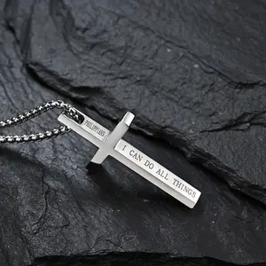 Silver/Black Letter Cross Necklace Waterproof Pendant Titanium Steel Material Daily Wear Gift