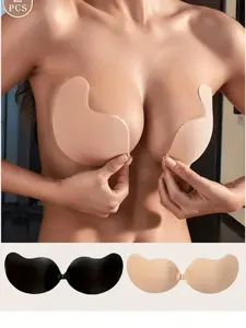 5PCS Women's Reusable Sticky Silicone Bras | Front Closure Deep V Push Up Adhesive Bra | Breathable Backless Strapless Bra for A-D Cups
