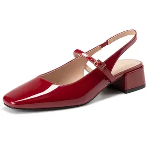 Women's Closed Square Toe Mary Jane Heels - Low Chunky Heel Slingback Shoe, Casual Dress Pumps for Work, Wedding