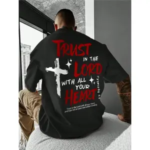 The Bible Passage And The Cross, Proverbs 3:5 "TRUST IN THE LORD WITH ALL YOU HEART" T-Shirt -100% Cotton, Black Short Sleeved, Single-Sided Print, Ideal Christmas/New Year/Wedding Gift For Family And Friends Graphic tshirt funny T Shirt Novelty Tees