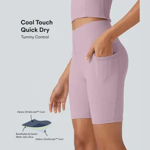 Halara UltraSculpt Cool Quick Dry High Waisted Tummy Control Training Biker Shorts 7'' with Pockets-UPF50+