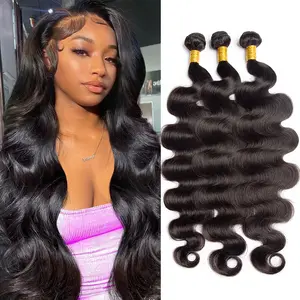 Body Wave Human Hair Bundles Hair Extensions 100g/PC Natural Hair Weaving Bundles 100% Unprocessed Remy Virgin Human Hair Weft Soft Natural Wavy Sew In Hair Bundles Natural Black