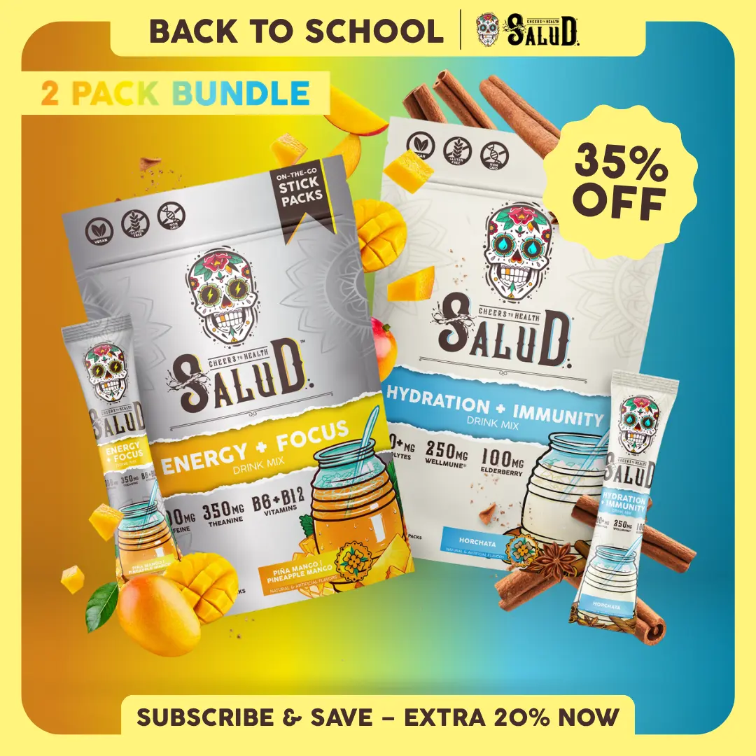 Salud 2-in-1 [Starter - Bestseller Duo] Agua Fresca Drink Mix, Energy + Focus & Hydration + Immunity, Organic Caffeine, B6 & B12, Electrolytes, Elderberry, Non-GMO, Vegan, 1g Sugar (2-Pack, 30 Servings)