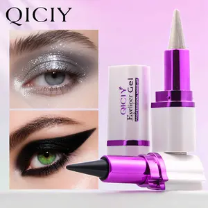 QICIY Double-Head Eyeshadow Gel Pencil - Glitter + Cool Black Eyeliner, One-Stroke Formation, Waterproof, Non-Smudging, Lazy Person's Eye Makeup Magic Tool