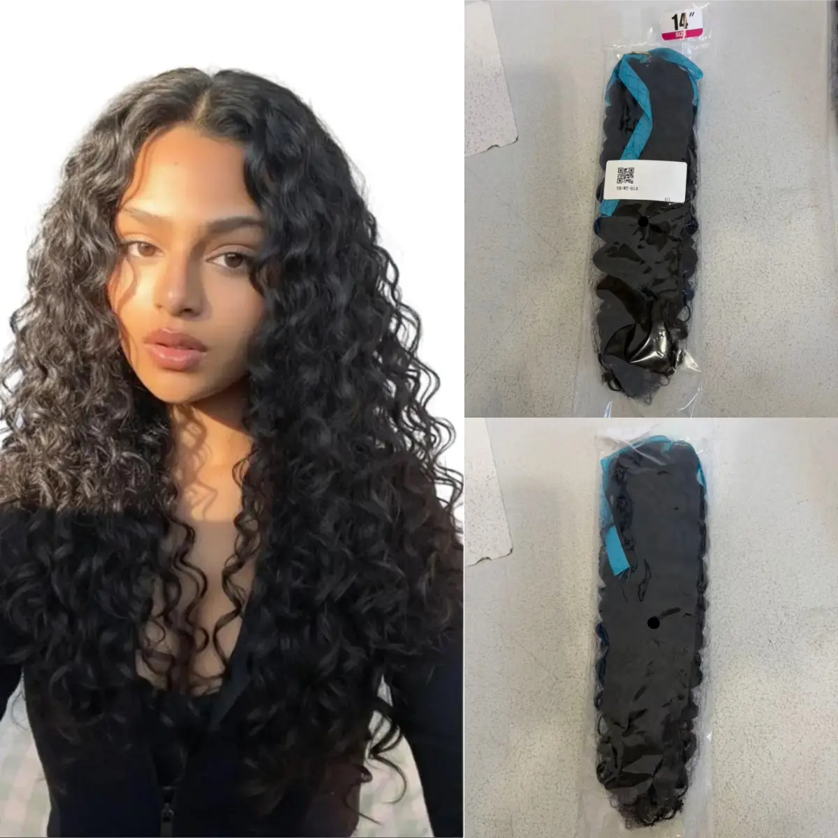 Women's 100% Human Hair Water Wave Crochet Extensions, 60g Each Pack, Pre-Separated Feather Bundles with Invisible String for Easy Natural Full Head Installation, Natural Black (50 Strands) for Half Braid Styles