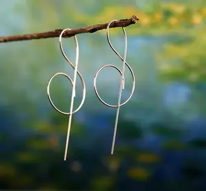 Unique Music Note Earrings, Gold Treble Clef Threader Earrings Music Jewelry