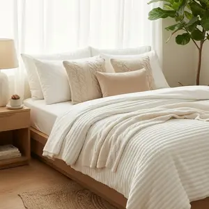 Sasttie Queen Comforter Set 3 Pieces - Super Soft Fleece Comforters Queen Size, 1 Luxury Warm Fuzzy Marshmallow Comforter with 2 Pillow Cases, Faux Fur Down Alternative Bedding Set, Cream White