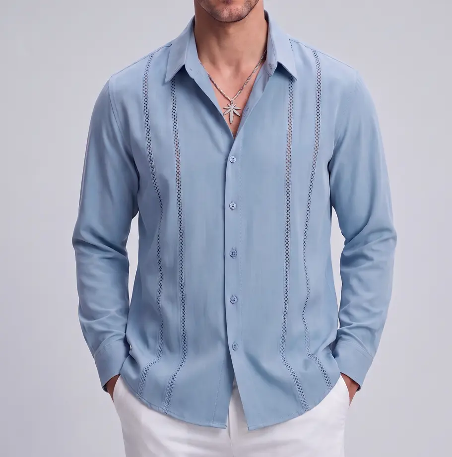 Men's Cuban Guayabera Short Sleeve Shirt, Lightweight Linen Button Down Shirt, Casual Business Summer Top for Beach, Vacation, Resort, Work & Everyday Wear