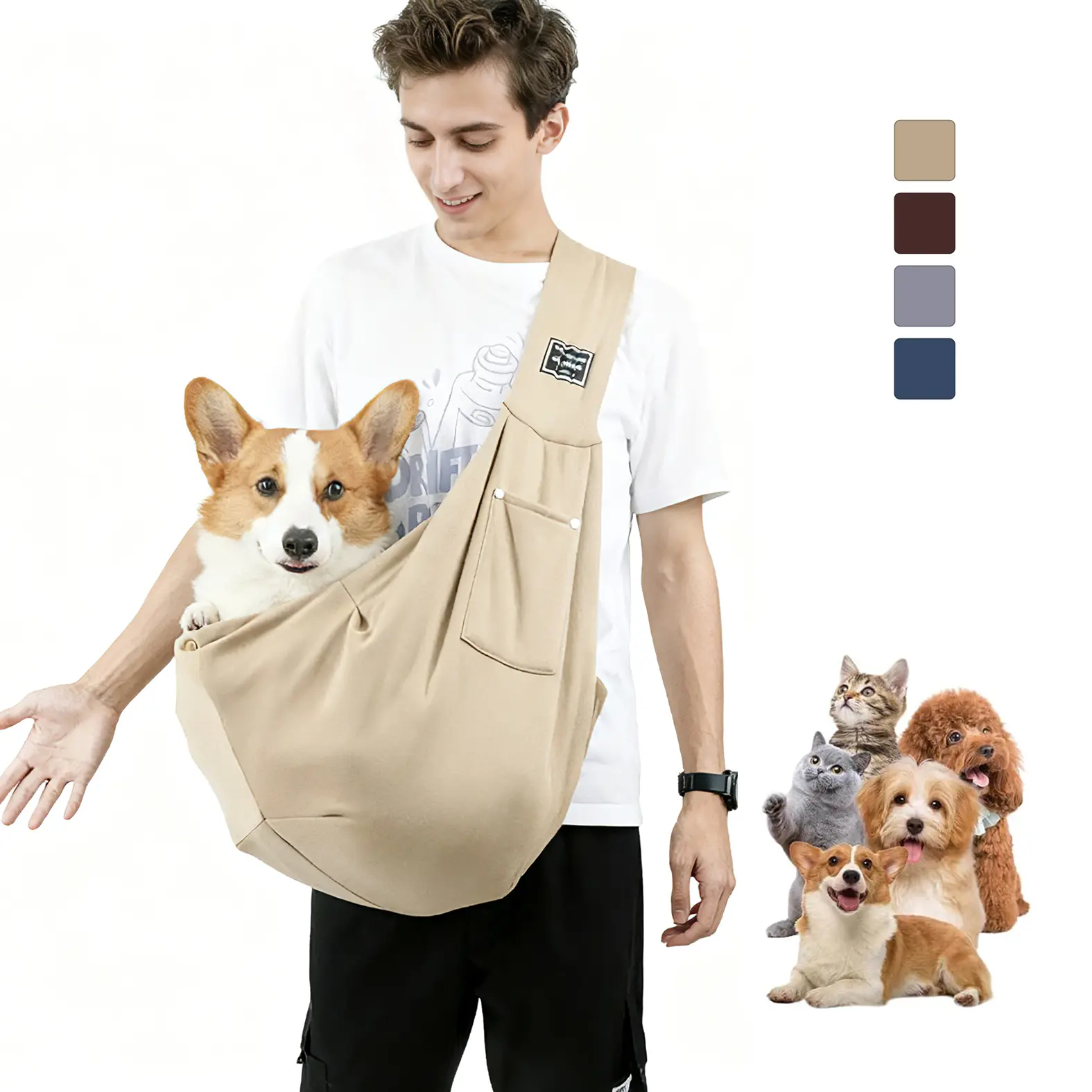 Dog & Cat  Sling Carrier for Small and Medium Pets up to 16.5 lbs with Snap Safety Hook for Pets for Travel, Shopping and Outdoor Activities, Puppy Carrier Sling, Outdoor Animal Carrier