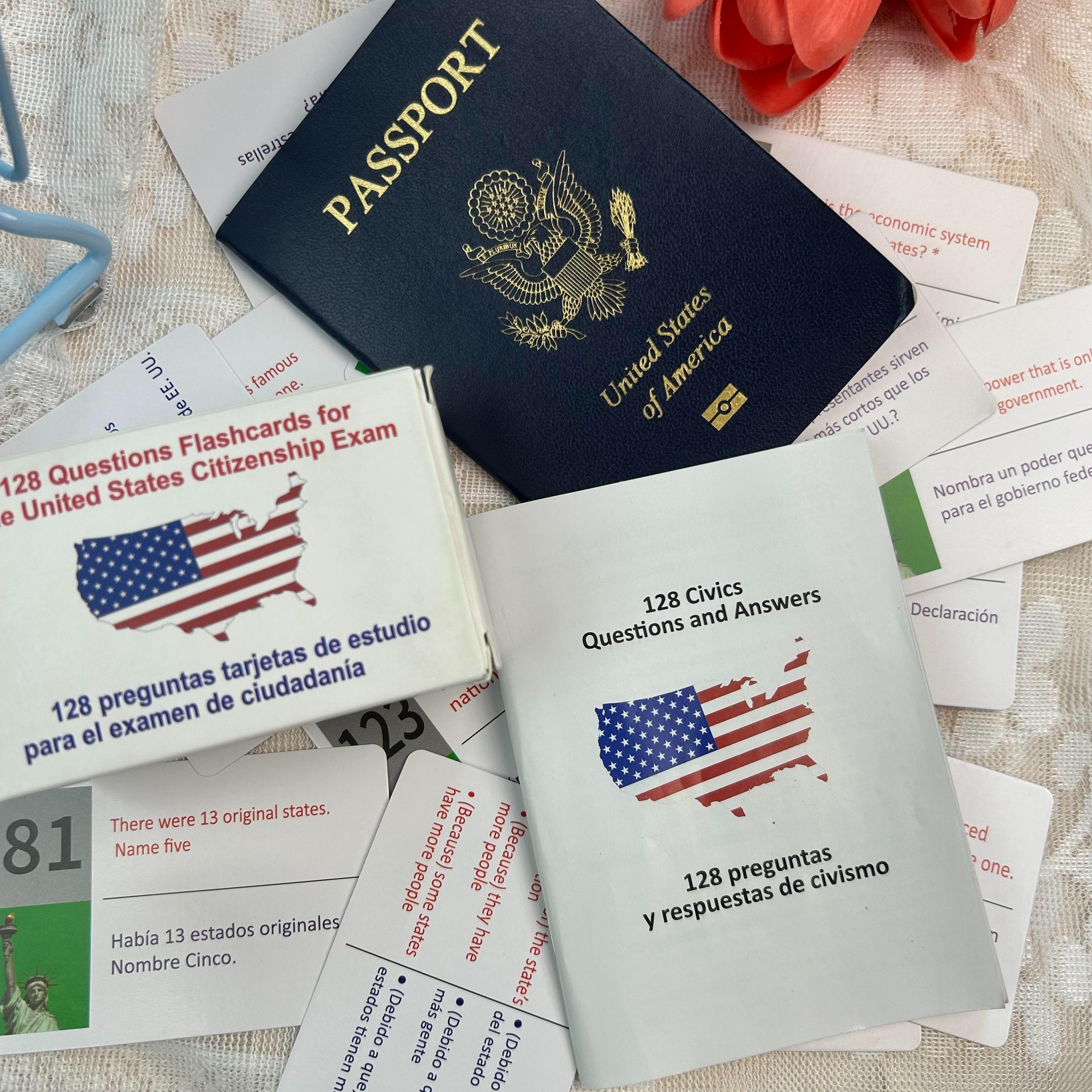 Tarjetas para La Ciudadania De Las 128 Preguntas U.S. Citizenship Flash Cards English Spanish US Civics Test Combo Set with Bilingual Booklet