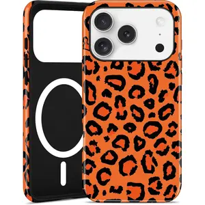 Jusy Compatible with MagSafe Leopard Print Case for iPhone 17 Pro Max, Trendy Luxury Magnetic Phone Cover, Soft TPU and Hard PC Protective Shell - Orange Leopard for Women Girls