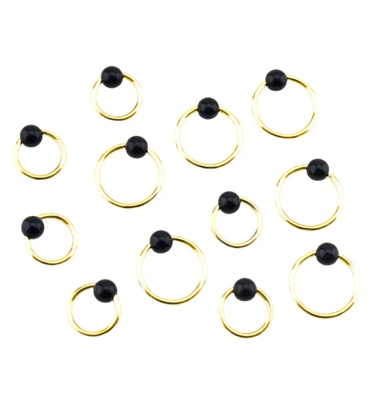 Black Obsidian Gold PVD Captive Bead Ring