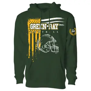 Men Vintage USA Flag Football Pullover Hoodie - Green Bay