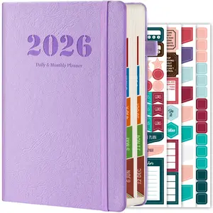 2026 Planner, Daily & Monthly Calendar (JAN 2026 - DEC 2026), A5 Faux Leather Cover Planner with Hourly Schedules, 12 Monthly Tabs, 4 Planning Stickers, for Daily Tasks And Monthly Goals, 5.7" X 8.4"