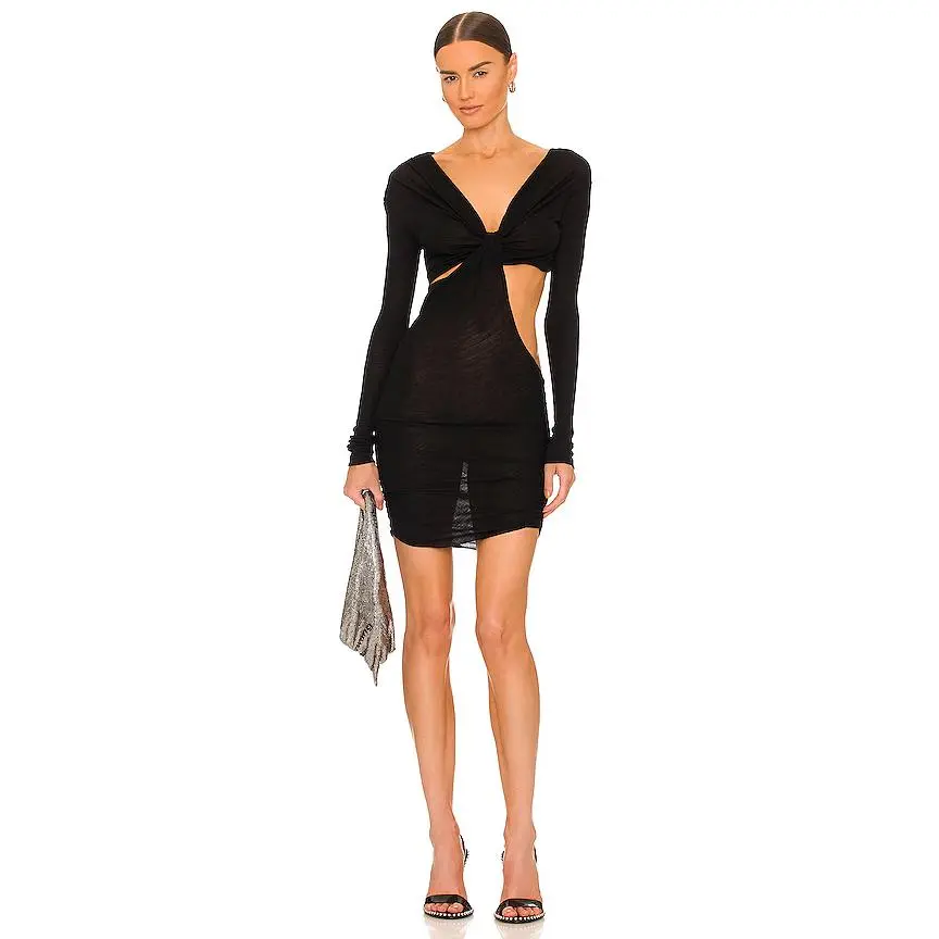 LaQuan Smith Dress with Cut Outs & Twist Detail in Black