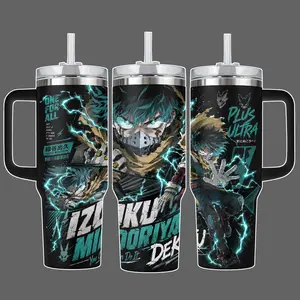 My Hero Academia Deku Plus Ultra Anime Stainless Steel Insulated Tumbler Cup 20oz/40oz with Straw Lid & Handle Option, Electric Green Full Wrap Design