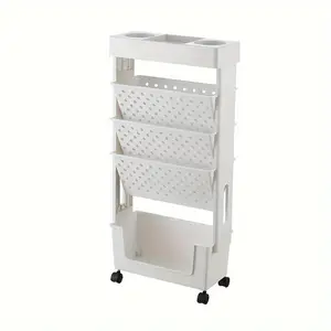 New 5-Tier Removable Book Storage Rack With Wheels Magazine & Newspaper Storage Rack Tableside Bookshelf Suitable For School Classroom Office Study Bedroom Living Room Organiser Plastic