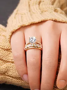 Temperament Zircon Three Sets Of Rings, Exquisite Fashion Jewelry, Suitable for Women Wedding Engagement Commitment Party Daily Three Stone Ring