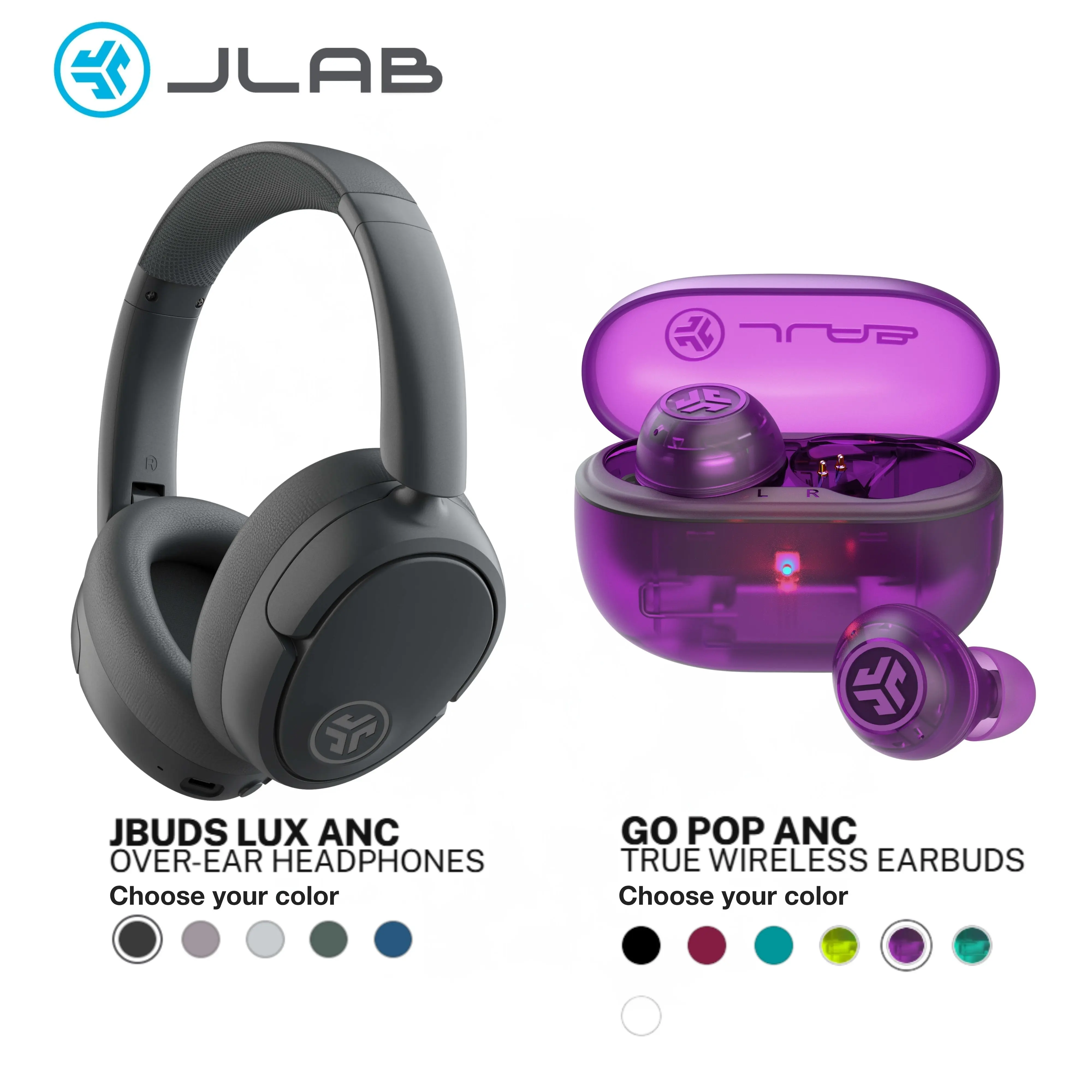 [Bundle & Save] JLab JBuds LUX Graphite & GO POP ANC Black Noise Cancelling Audio Gift Set, Long Playime, Android/iPhone