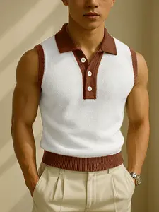 INCERUN Men's Fashion College Style Colorblock Casual Sleeveless Knitwear Vest, Menswear, Stylish and Comfortable, Suitable for Daily Wear, Sleeveless Sweater Vest