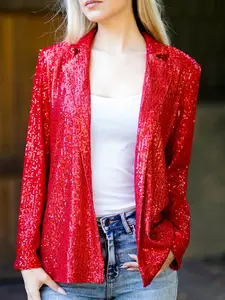 Urban Diction Sequins Blazer for Women - Must-Have for Holiday Christmas, New Year & Concert Wear, Eye-Catching Sequins, Long Sleeves, 100% Polyester, Perfect for Parties & Special Occasions