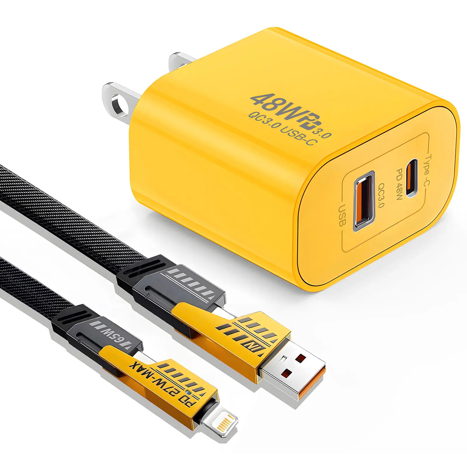2-Pack 48W Mecha Fast Charger Set, 4-in-1 Detachable Charging Cable with USB A, Type-C, Lightning, Fast Charging and High-Speed Data Sync for iPhone, iPad, Samsung, Smartphones Electronic Accessories