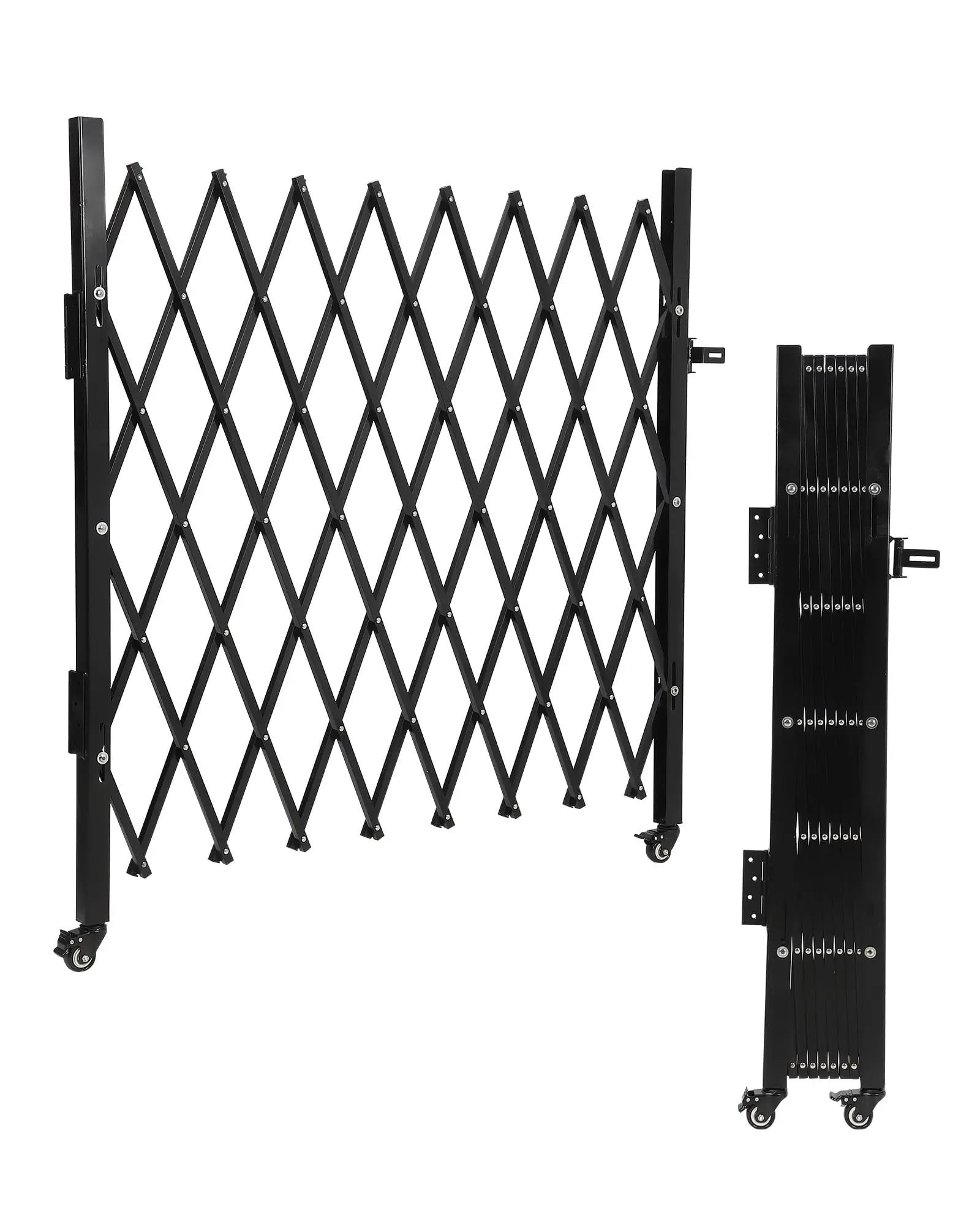 61" H×122" W Double Foldable Aluminum Security Gate - Black Portable Safety Barrier with 360° Casters, Retractable Expandable Fence for Driveway & Public Area